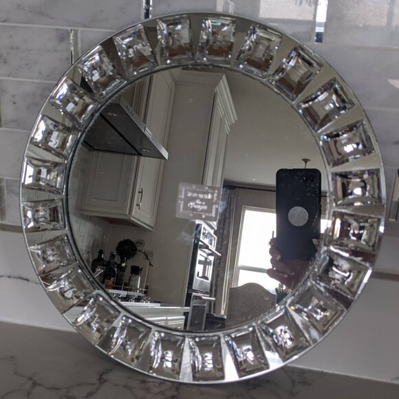 one 13" Round Mirror glass Charger Plate CrystalRim Wedding Jewelry Serving Tray - Picture 4 of 7